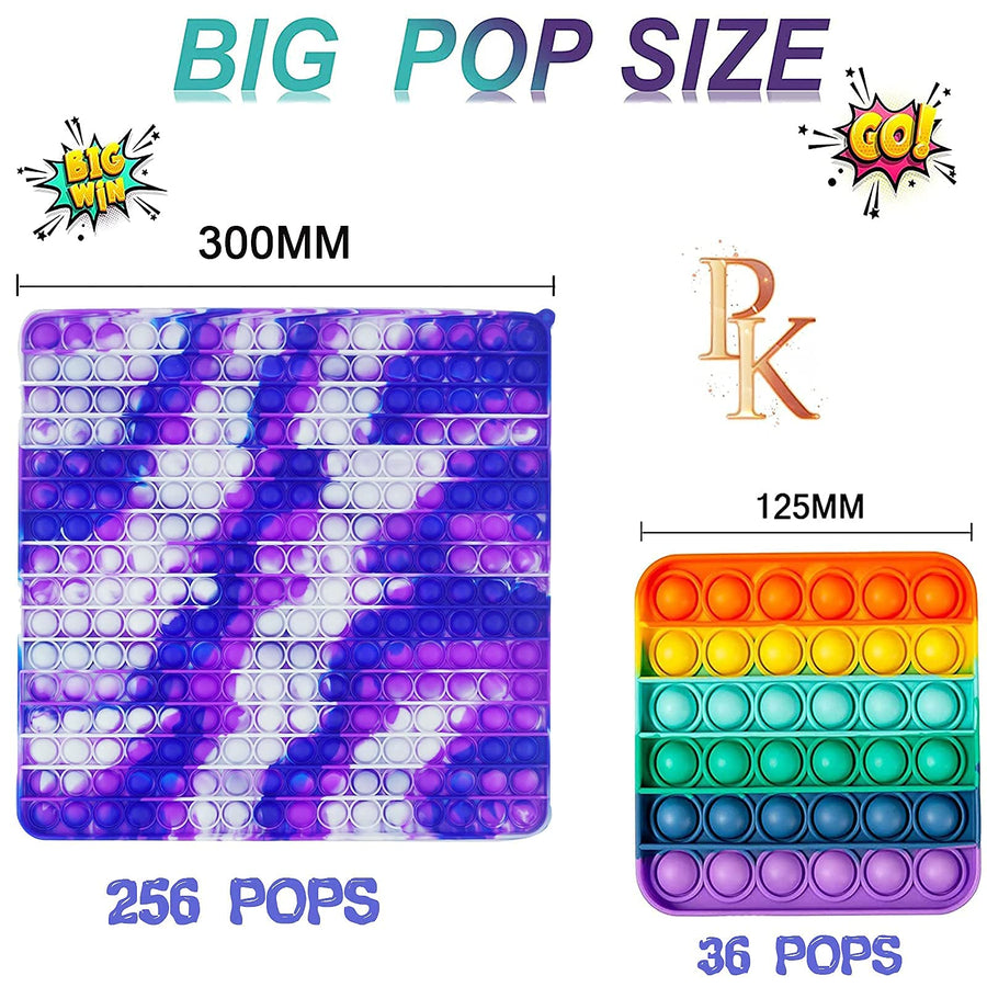 Wuximde Big Size Push Pop Bubble Sensory Fidget Toys,256 Bubbles Stress Reliever Silicone Pressure Relieving Toy,for Autistic Kids Special Needs Children Anxiety Adults (Blue+Purple+White)