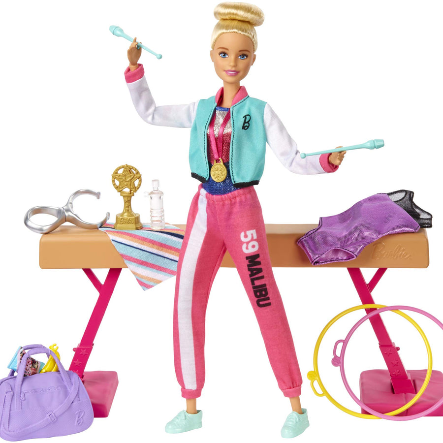 Barbie Gymnastics Playset: Barbie Doll with Twirling Feature, Balance Beam, 15+ Accessories for Ages 3 and Up