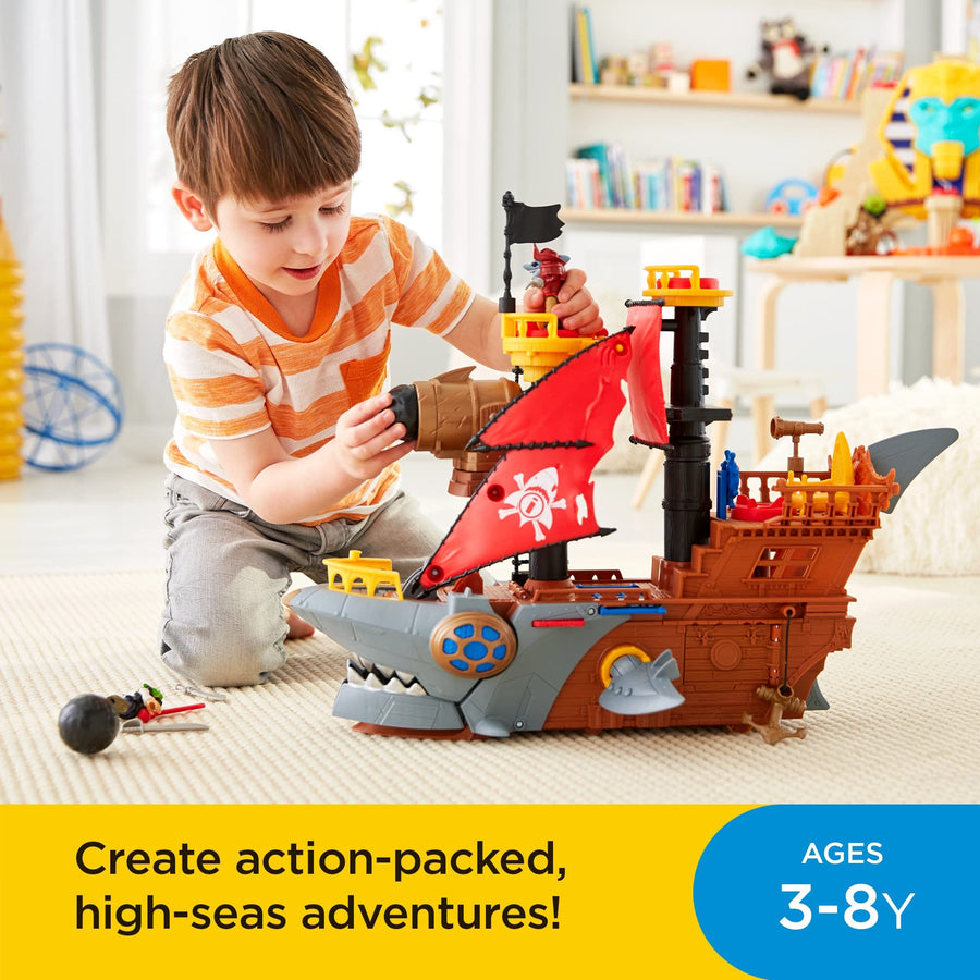 Fisher-Price Imaginext Shark Bite Pirate Ship, Playset with Pirate Figures and Accessories for Preschool Kids Ages 3 to 8 Years