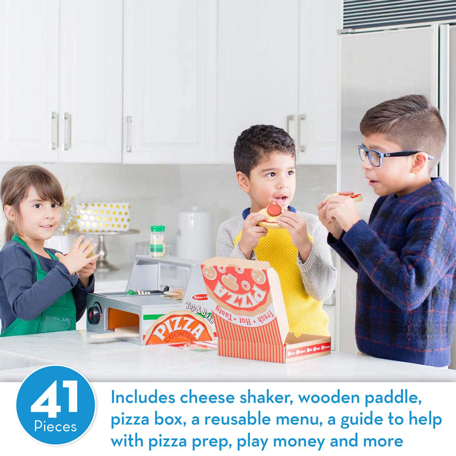 Melissa & Doug Top & Bake Wooden Pizza Counter Play Set (34 Pcs)