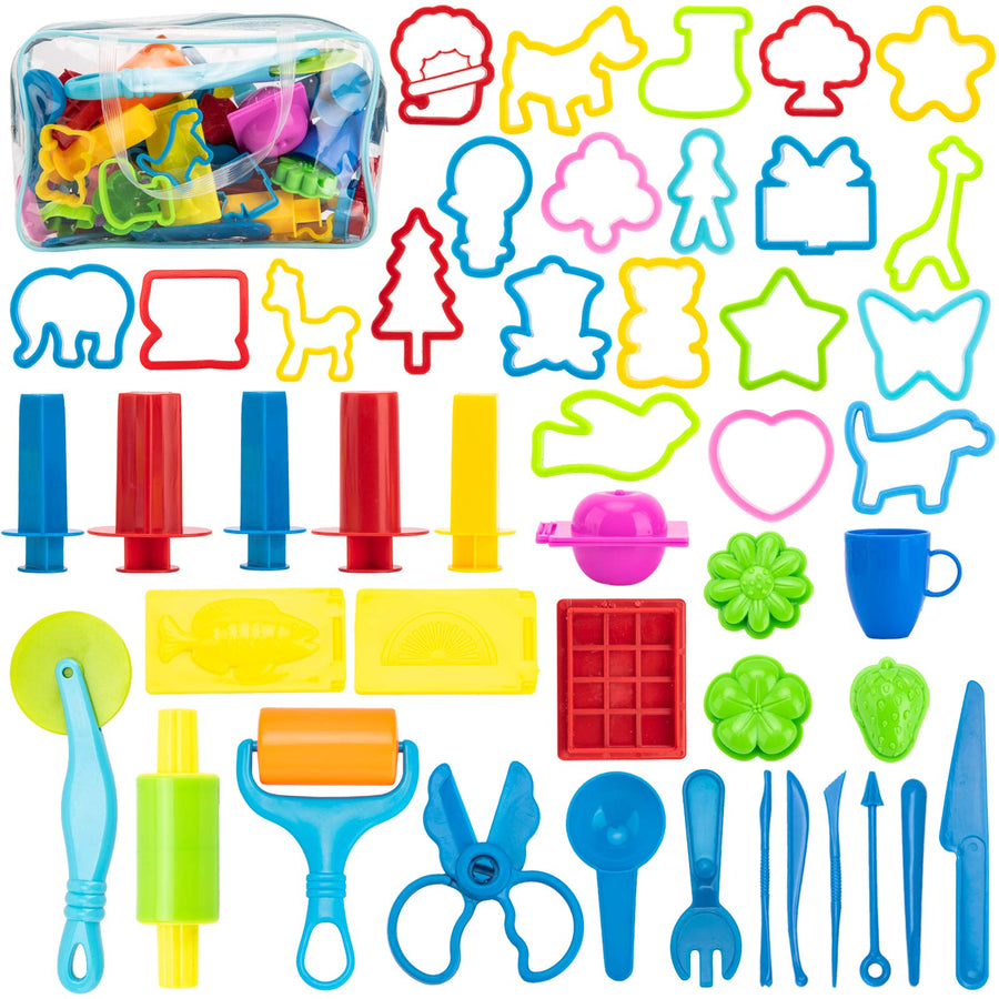 Maykid Play Dough Tools for Kids, 46PCS Playdough Tools Kit Include Dough Accessory Molds Rollers Cutters Scissors and Storage Bag