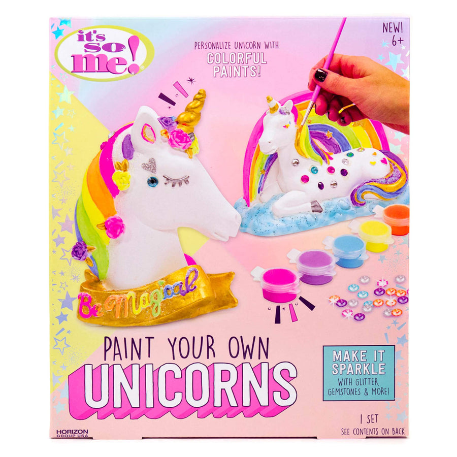 It’s So Me Paint Your Own Unicorns by Horizon Group Usa,DIY,Paint & Decorate 2 Ceramic Unicorns,Includes 6 Acrylic Paints,5 Metallic Paints,Gemstones,Glitter,Sticker Sheet,Sequins,Paint Brushes & More