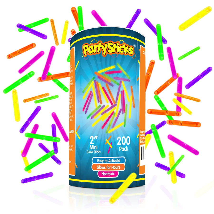 PartySticks 200pk Mini Glow Sticks - 2 Inch Small Glow Sticks Party Favors, Glow Party Supplies, Waterproof Floating Bright Neon Light Sticks (Assorted Colors)