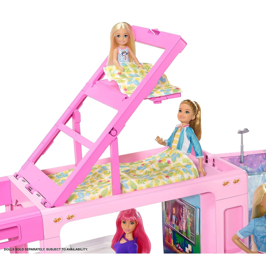 Barbie 3-in-1 DreamCamper Vehicle, approx. 3-ft, Transforming Camper with Pool, Truck, Boat and 50 Accessories, Makes a Great Gift for 3 to 7 Year Olds