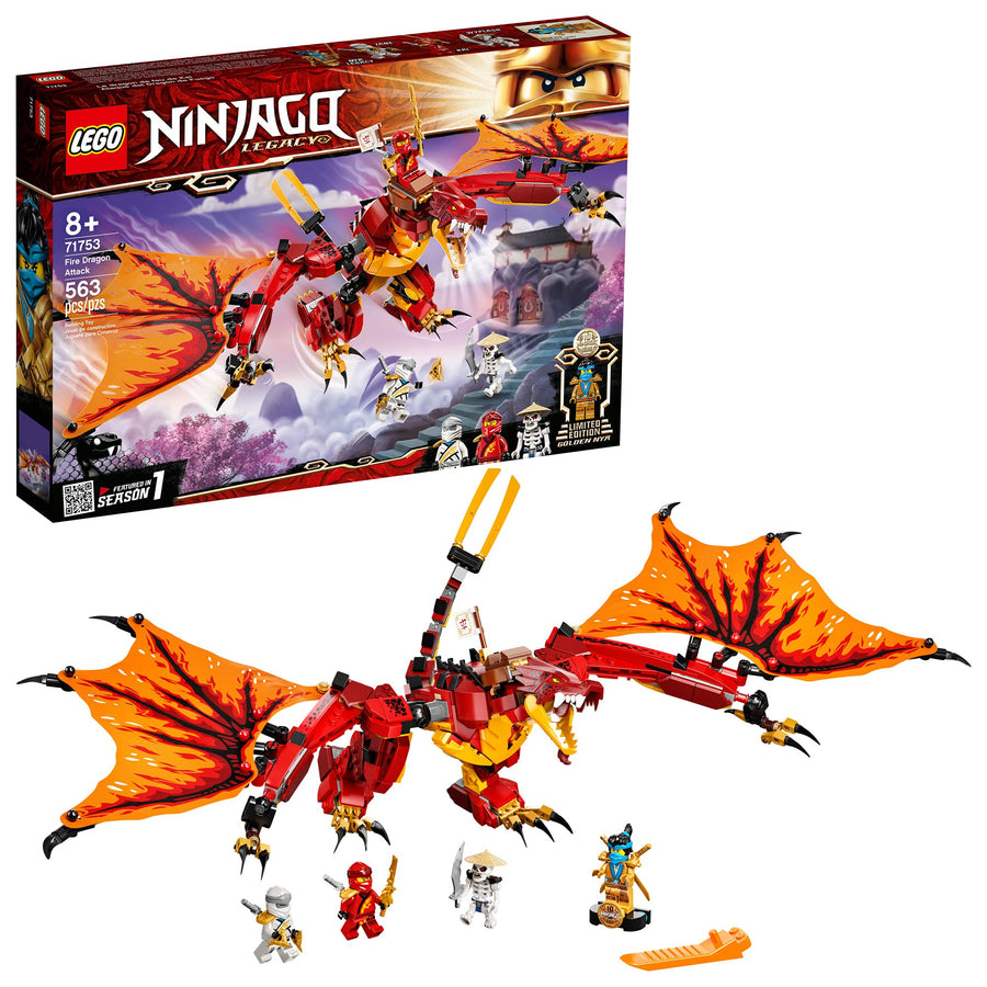 LEGO NINJAGO Legacy Fire Dragon Attack 71753 Ninja Playset Building Kit, Featuring a Flying Dragon Toy; New 2021 (563 Pieces)