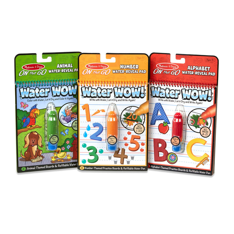 Melissa & Doug On the Go Water Wow! Reusable Water-Reveal Activity Pads, 3-pk, Animals, Alphabet, Numbers