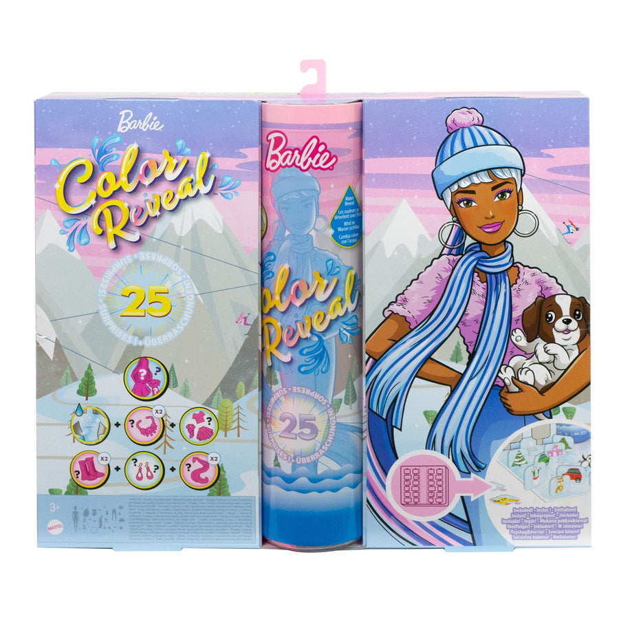 Barbie Color Reveal Advent Calendar, 25 Surprises Include Color Reveal Doll, 1 Color Reveal Pet, Clothes, Accessories & Kid-Sized Bracelet with 2 Charms, Gift for Kids 3 Years Old & Up