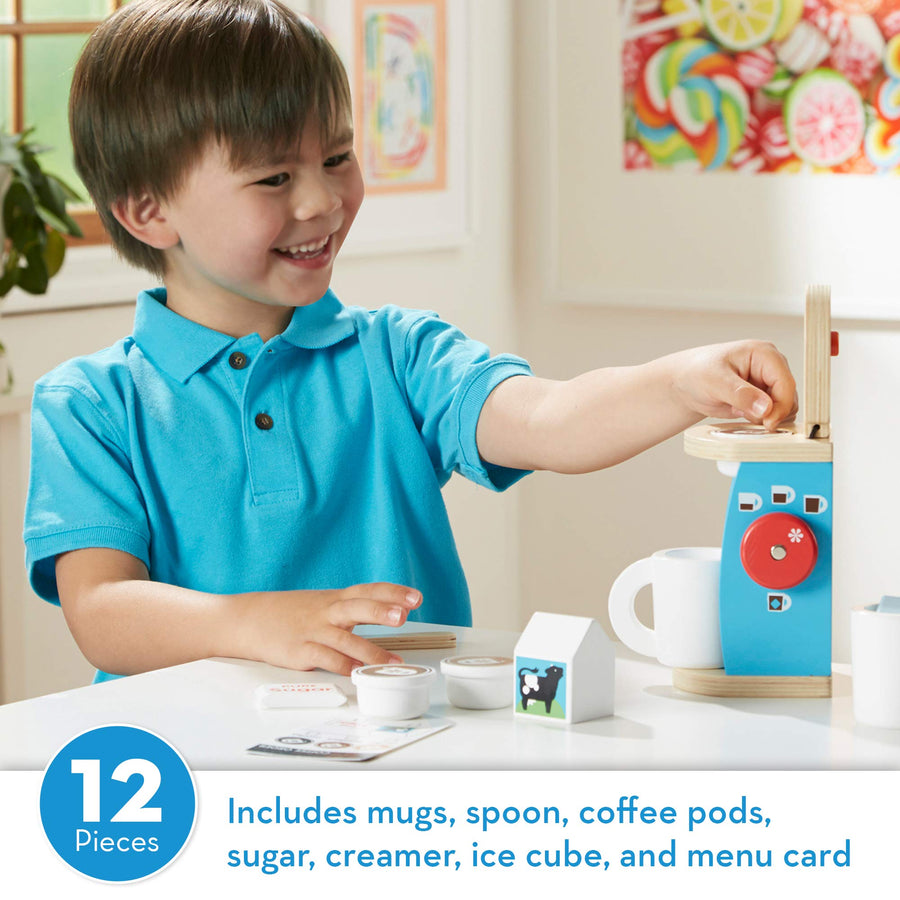 Melissa & Doug 12-Pieces Brew and Serve Wooden Coffee Maker Set - Play Kitchen Accessories