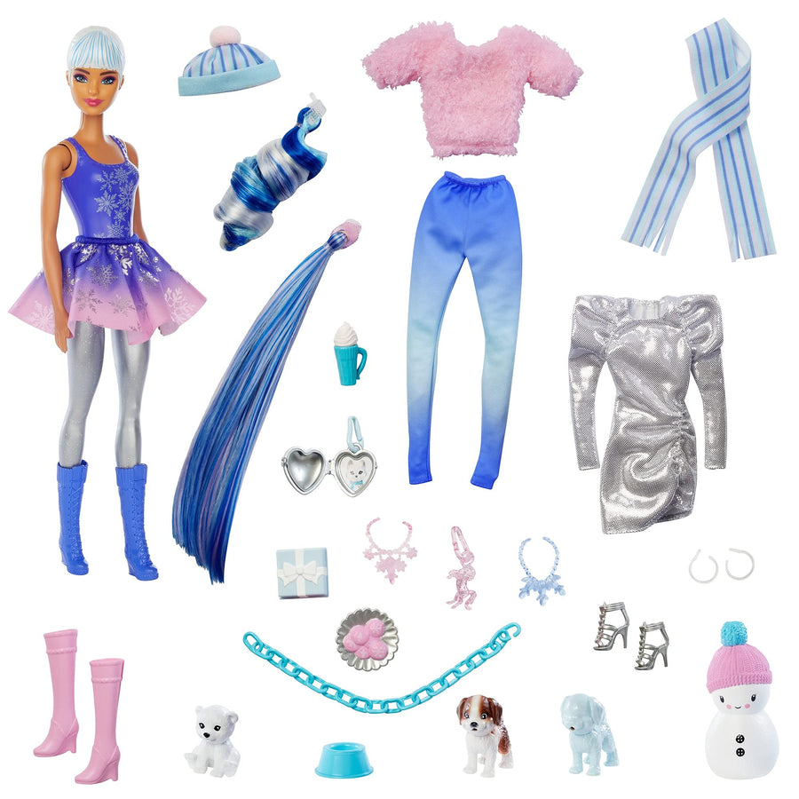 Barbie Color Reveal Advent Calendar, 25 Surprises Include Color Reveal Doll, 1 Color Reveal Pet, Clothes, Accessories & Kid-Sized Bracelet with 2 Charms, Gift for Kids 3 Years Old & Up