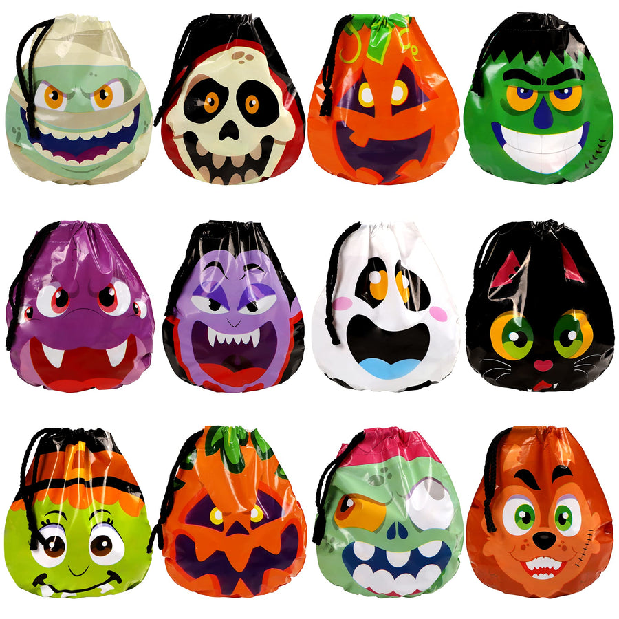 JOYIN 60 Pack Halloween Monster Drawstring Goody Bags for Halloween Trick or Treat Bags, Halloween Party Favors and Supplies, Plastic Goodie Bags for Candy