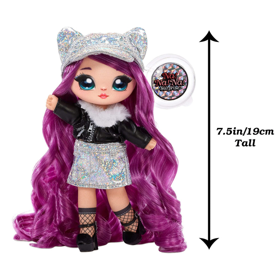Na Na Na Surprise Glam Series Chrissy Diamond Fashion Doll & Metallic Cat Purse, Purple Hair, Cute Kitty Ear Hat Outfit & Accessories, 2-in-1 Gift for Kids, Toy for Girls & Boys Ages 5 6 7 8+ Years