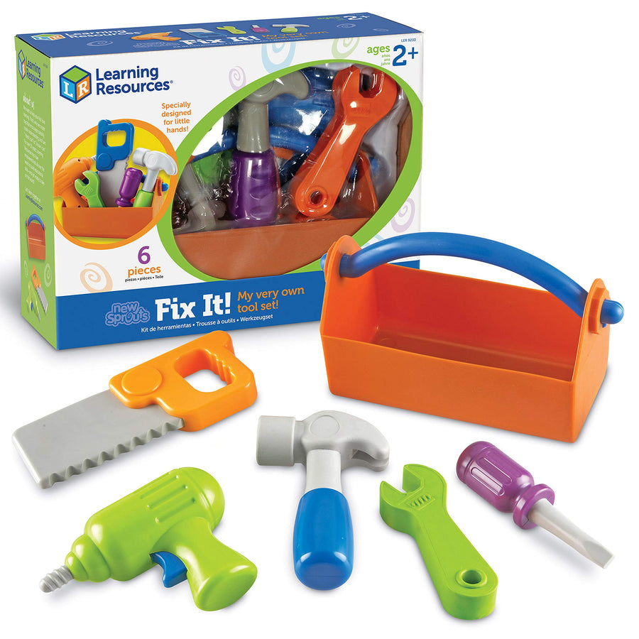 Learning Resources New Sprouts Fix It!, Fine Motor Tools for Toddlers, Pretend Play Toy Tool Set, Outdoor Toys, 6 Piece, Ages 2+