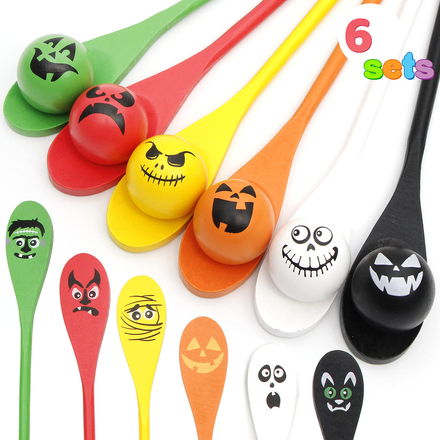 JOYIN 6 Pcs Halloween Egg and Spoon Race Game Set; Eyeballs and Spoons with Assorted Colors for Kids and Adults Halloween Outdoor Fun Games, Party Favor Supplies, Classroom Activities