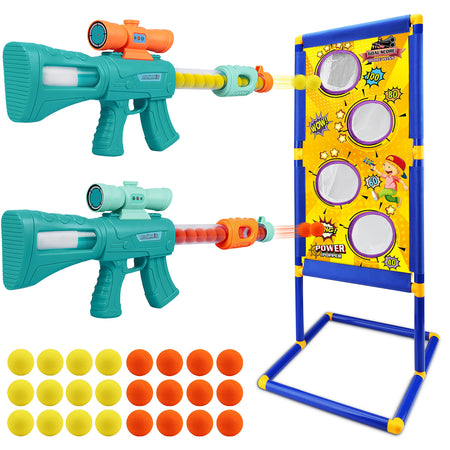 Shooting Game Toy for Boys - 2 Player Toy Foam Blaster Air Guns, 24 Foam Bullet Balls Popper & Standing Shooting Target, Birthday Gifts for Age 3 4 5 6 7 8 9 10-12 Years Old Kids, Girls