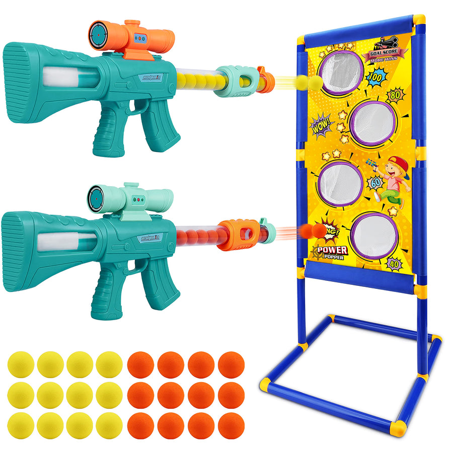 Shooting Game Toy for Boys - 2 Player Toy Foam Blaster Air Guns, 24 Foam Bullet Balls Popper & Standing Shooting Target, Birthday Gifts for Age 3 4 5 6 7 8 9 10-12 Years Old Kids, Girls