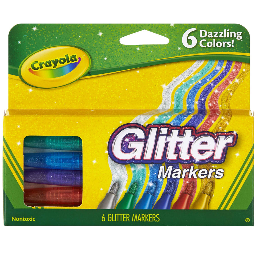 Crayola Glitter Markers, Assorted Colors, Gift, 6 Count (58-8629)