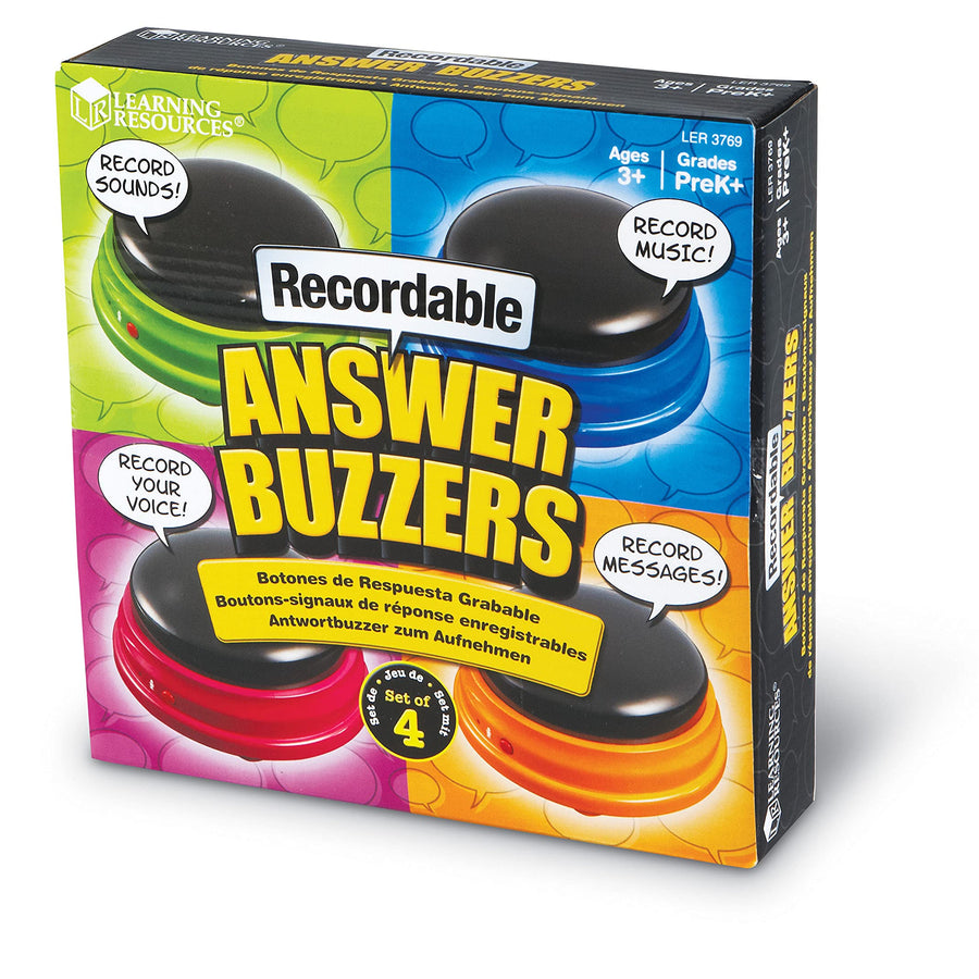 Learning Resources Recordable Answer Buzzers, Personalized Sound Buzzer, Recordable Buttons, Perfect for Game Nights, Set of 4, Ages 3+
