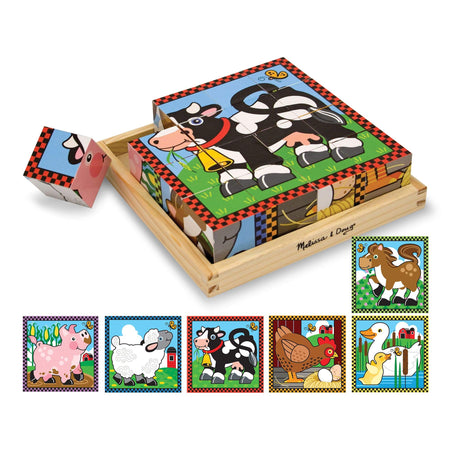 Melissa & Doug Farm Wooden Cube Puzzle With Storage Tray - 6 Puzzles in 1 (16 pcs)