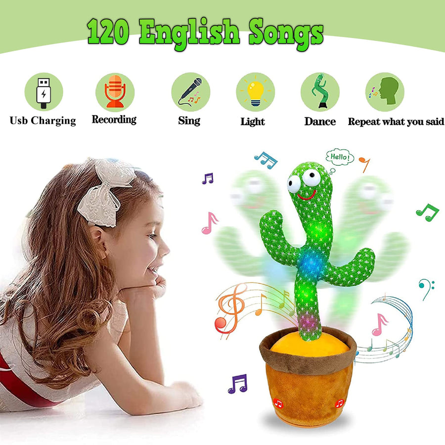 M MITLINK Dancing Cactus Repeats What You Say,Electronic Plush Toy with Lighting,Singing Cactus Recording and Repeat Your Words for Education Toys,Singing Cactus Toy, Cactus Plush Toy (Green)