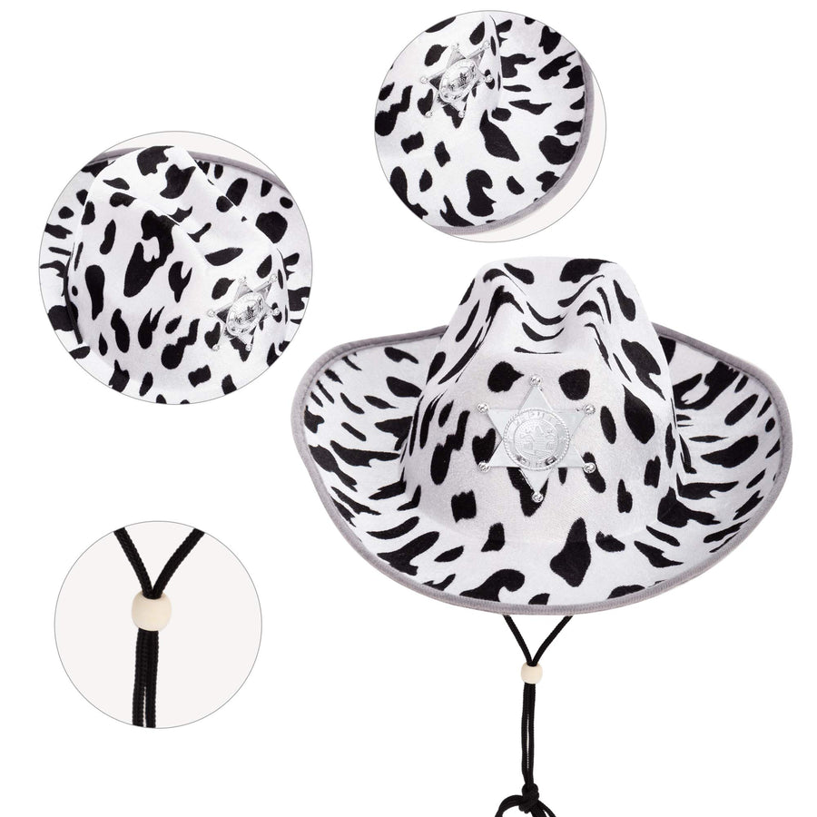 Spooktacular Creations Children's Black Cow Print Felt Cowboy Hat 2 Pack For Halloween Costume Accessories, Prop, Kits, Dress-up Party, Role Play, Cosplay, Holiday Decorations