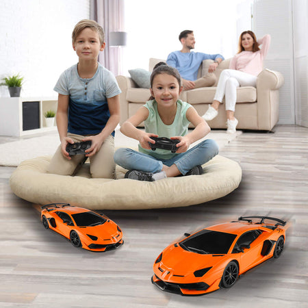 BEZGAR Remote Control Car Licensed RC Series, 1:24 Scale Remote Control Lambor Aventador SVJ Electric Sport Racing Hobby Toy Car Model Vehicle for Boys,Girls,Teens and Adults Gift (Orange)