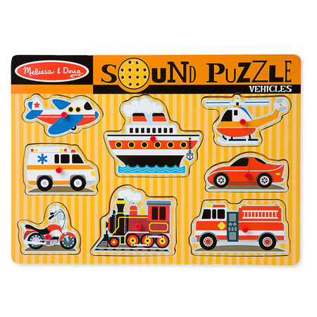 Melissa & Doug Vehicles Sound Puzzle - Wooden Peg Puzzle With Sound Effects (8 pcs)