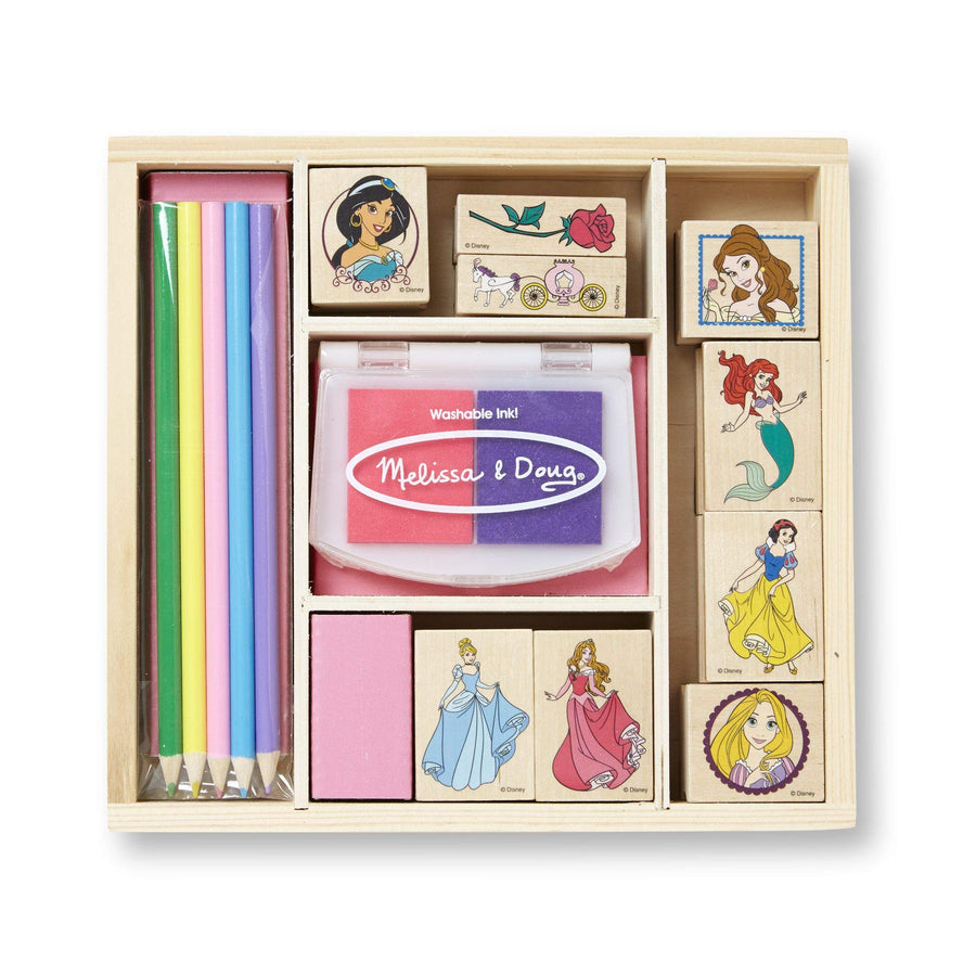Melissa & Doug Disney Princess Wooden Stamp Set: 9 Stamps, 5 Colored Pencils, and 2-Color Stamp Pad