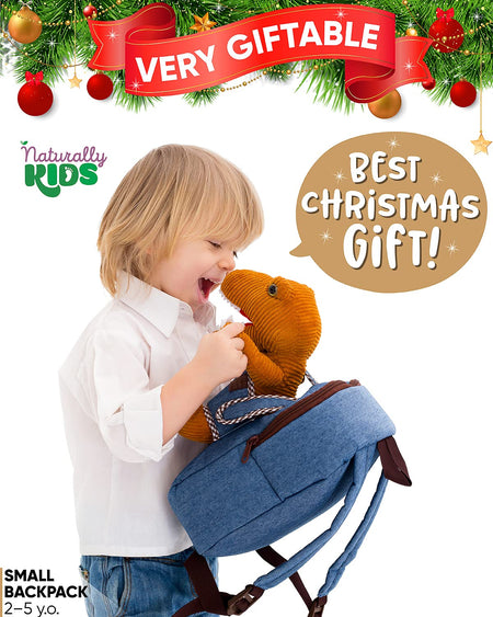 Naturally KIDS Small Dinosaur Backpack Dinosaur Toys for Kids 3-5 - Dinosaur Toys for 3 4 5 6 Year Old Boys Gift - Toddler Backpack for Boys Dinosaurs for Boys Dino Toy - Dinosaur Plush Stuffed Animal
