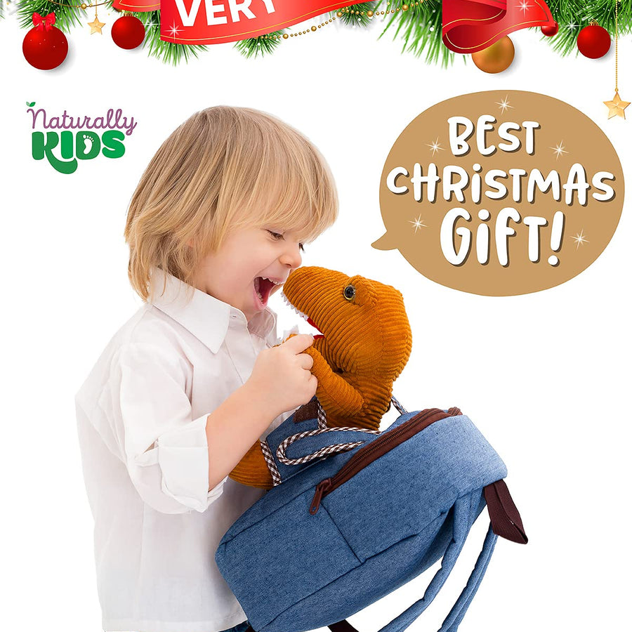 Naturally KIDS Small Dinosaur Backpack Dinosaur Toys for Kids 3-5 - Dinosaur Toys for 3 4 5 6 Year Old Boys Gift - Toddler Backpack for Boys Dinosaurs for Boys Dino Toy - Dinosaur Plush Stuffed Animal