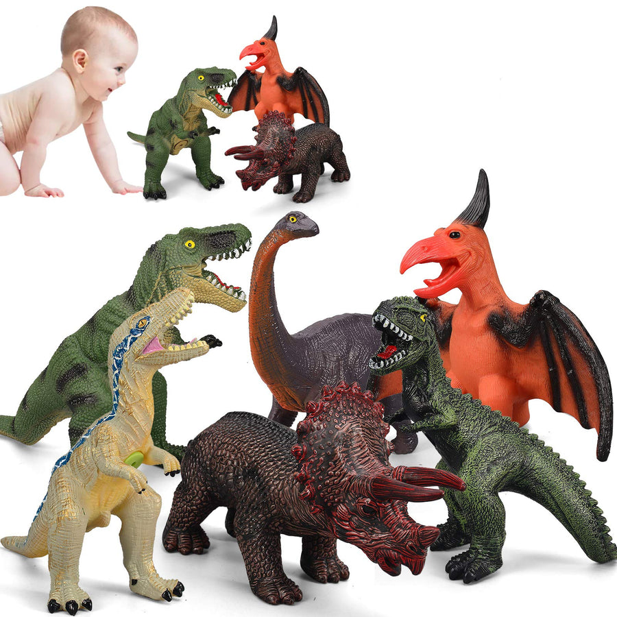 6 Piece Dinosaur Toys for Kids and Toddlers, Blue Velociraptor T-Rex Triceratops, Large Soft Dinosaur Toys Set for Dinosaur Lovers - Perfect Dinosaur Party Favors, Birthday Gifts
