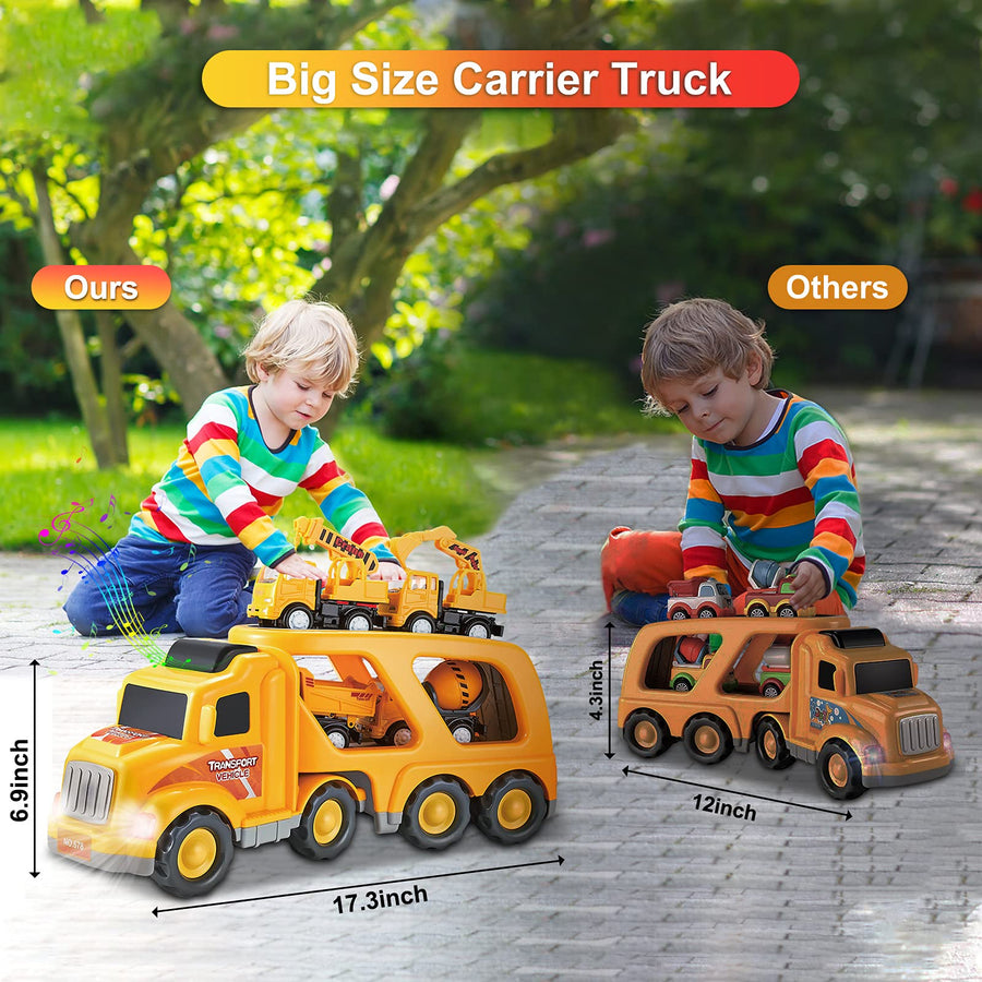 Toys for 1 2 3 4 5 6 Year Old Boys, Kids Toys Truck for Toddler Boys Girls, 5 in 1 Friction Power Construction Toys Car Carrier Vehicle for Age 3-9 Boys Christmas Birthday Gifts for Kids Age 3 4 5 6