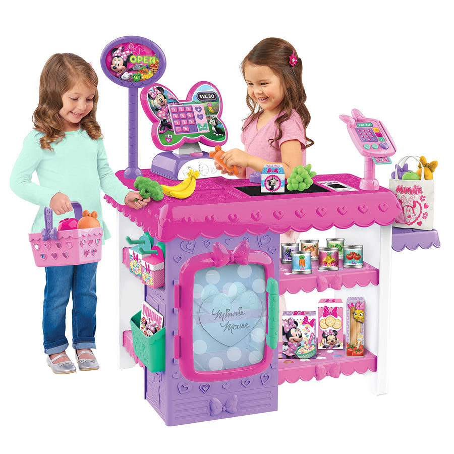 Minnie Mouse Disney Junior Marvelous Market, Pretend Play Cash Register with Realistic Sounds, 45 Play Food Pieces and Accessories, by Just Play