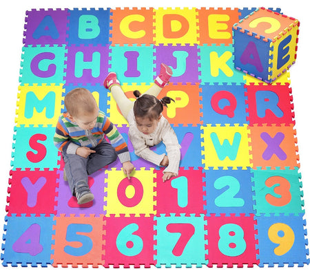 Click N' Play, Alphabet and Numbers Foam Puzzle Play Mat, 36 Tiles (Each Tile Measures 12 X 12 Inch for a Total Coverage of 36 Square Feet)