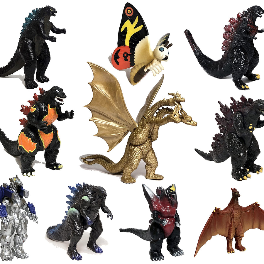 EZFun Set of 10 Godzilla Toys with Carry Bag, Movable Joint Action Figures 2019, King of the Monsters Mini Dinosaur Mothra Imago Burning Heisei Mecha Ghidorah Playsets Kids Birthday Cake Toppers Pack
