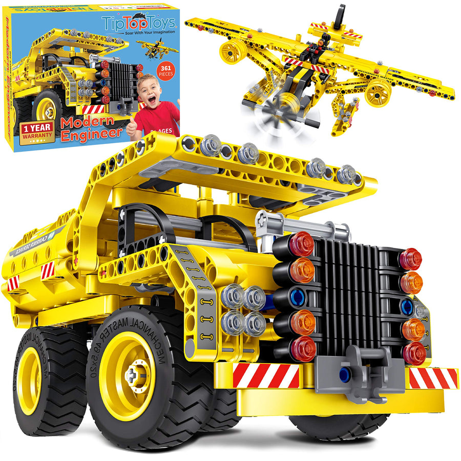 STEM Toys Building Sets for Boys 8-12 - 361 Pcs Construction Engineering Kit Builds Dump Truck or Airplane (2in1) STEM Building Toys Set for Kids - Ages 6 7 8 9 10 11 12 Years Old, Boy Toys Gift