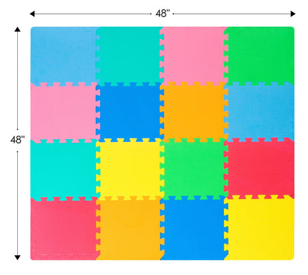 ProSource Kids Foam Puzzle Floor Play Mat with Solid Colors, 36 Tiles or 16 Tiles with Borders