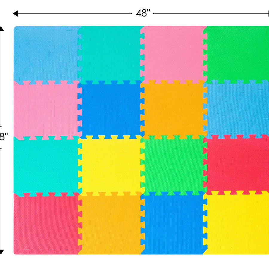 ProSource Kids Foam Puzzle Floor Play Mat with Solid Colors, 36 Tiles or 16 Tiles with Borders