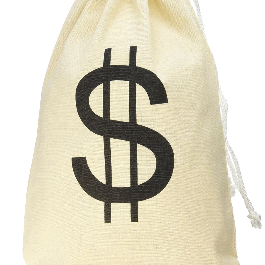Super Z Outlet Large Canvas Natural Money Bag Pouch with Drawstring Closure and Dollar Sign Design for Toy Party Favors, Bank Robber Cowboy Pirate Theme, Carrying Case Sack