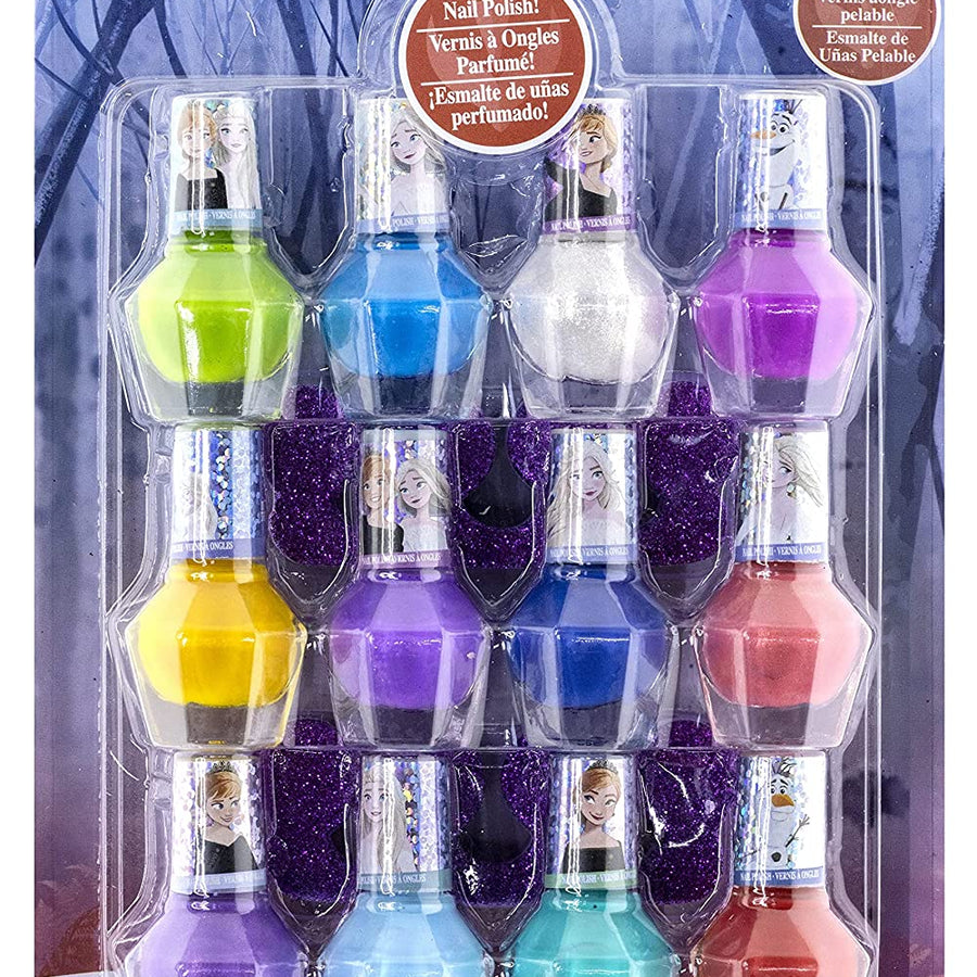 Disney Frozen - Townley Girl Non-Toxic Peel-Off Water-Based Natural Safe Quick Dry Nail Polish Gift Kit Set for Kids Toddler Girls Set With Bonus Nail Files, 12 Pcs (All Solid Colors)