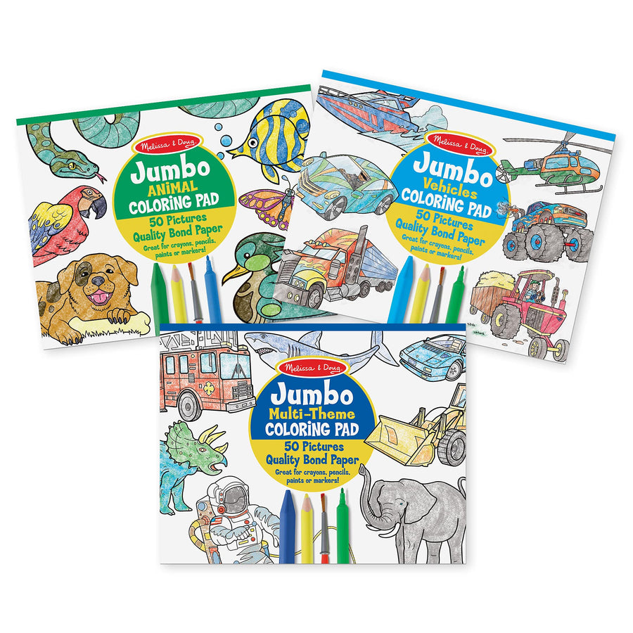 Melissa & Doug Jumbo 50-Page Kids' Coloring Pads Set - Animals, Vehicles, and More