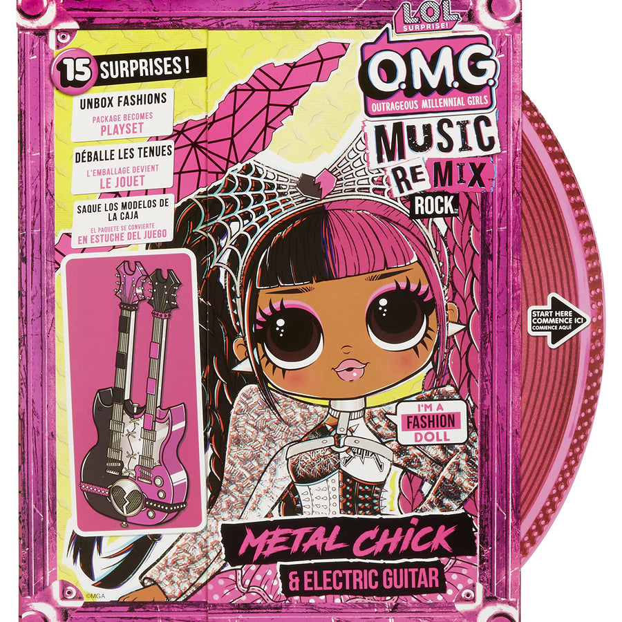 LOL Surprise OMG Remix Rock Metal Chick Fashion Doll with 15 Surprises Including Electric Guitar, Outfit, Shoes, Stand, Lyric Magazine & Record Player Playset- Gift Toys for Girls Boys Ages 4 5 6 7+