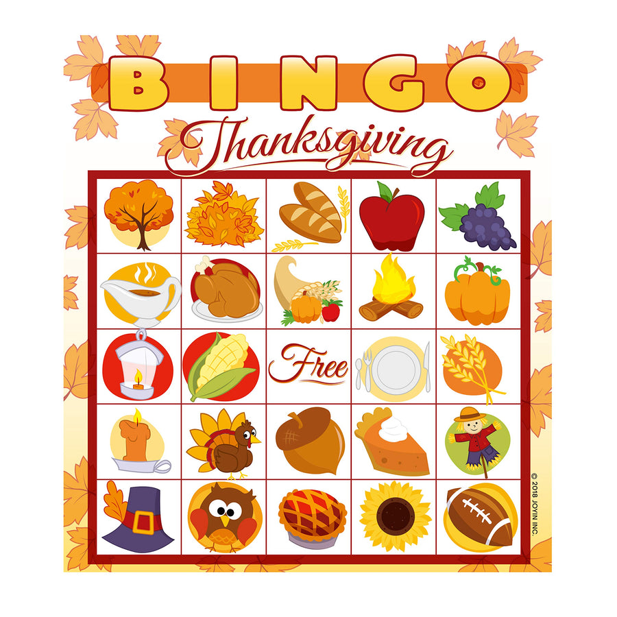 28 Players Thanksgiving Bingo Cards (5x5) for Kids Family Activities, Party Card Games, School Classroom Games, Turkey Party Favors Supplies.