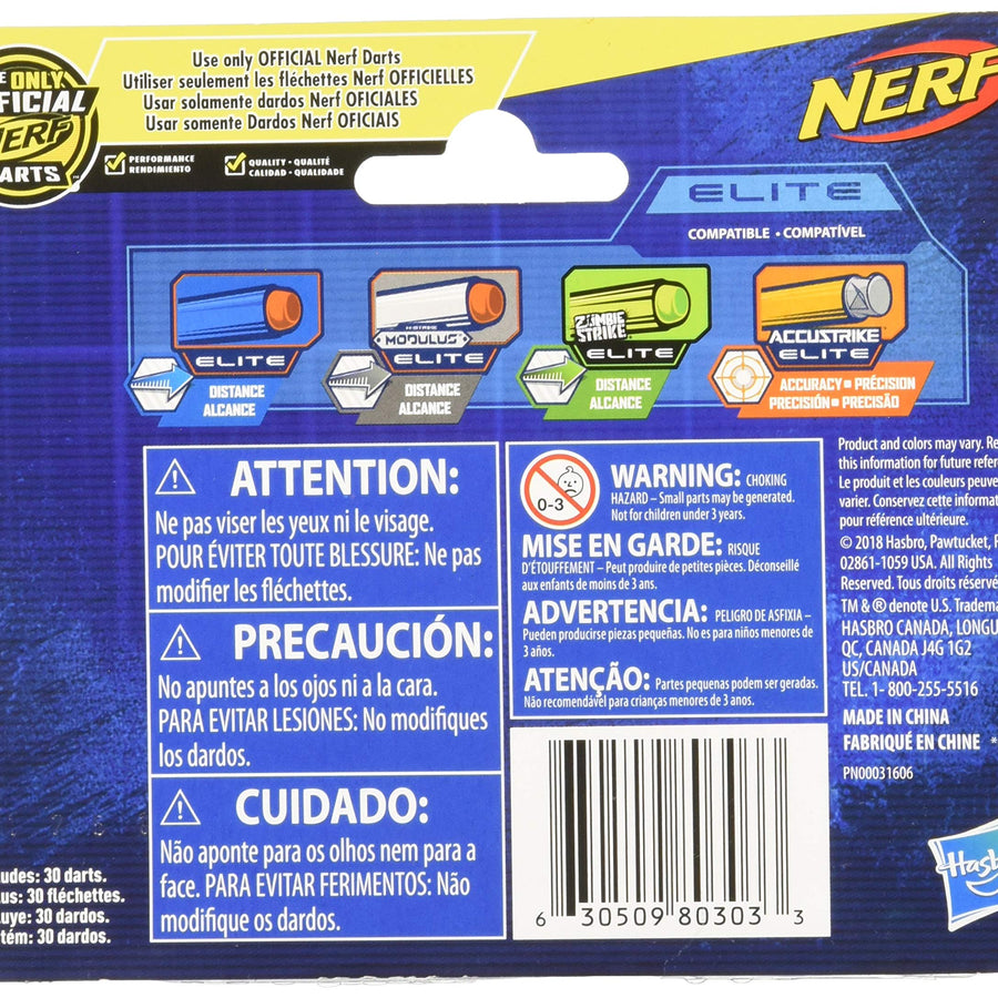 Nerf Darts 30 Pack Refill For Elite Blasters -- Official N-Strike Elite Darts -- For Kids, Teens, Adults , Blue