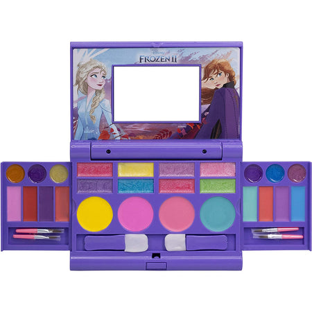 Disney Frozen 2 - Townley Girl Cosmetic Compact Set with Mirror 22 lip glosses, 4 Body Shines, 6 Brushes Colorful Portable Foldable Washable Make Up Beauty Kit Box Set for Girls Kids Toddler