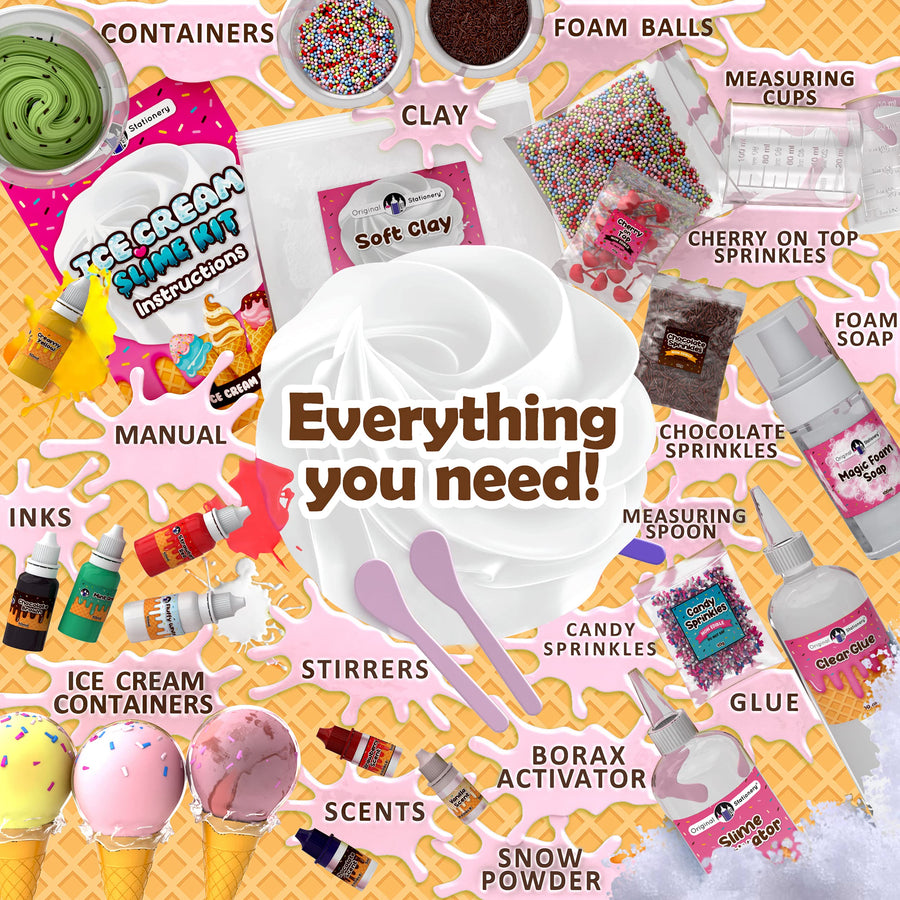 Original Stationery Fluffy Slime Kit for Girls Everything in One Box to Make Ice Cream Slimes, Make Fluffy, Butter, Cloud & Foam Slimes!