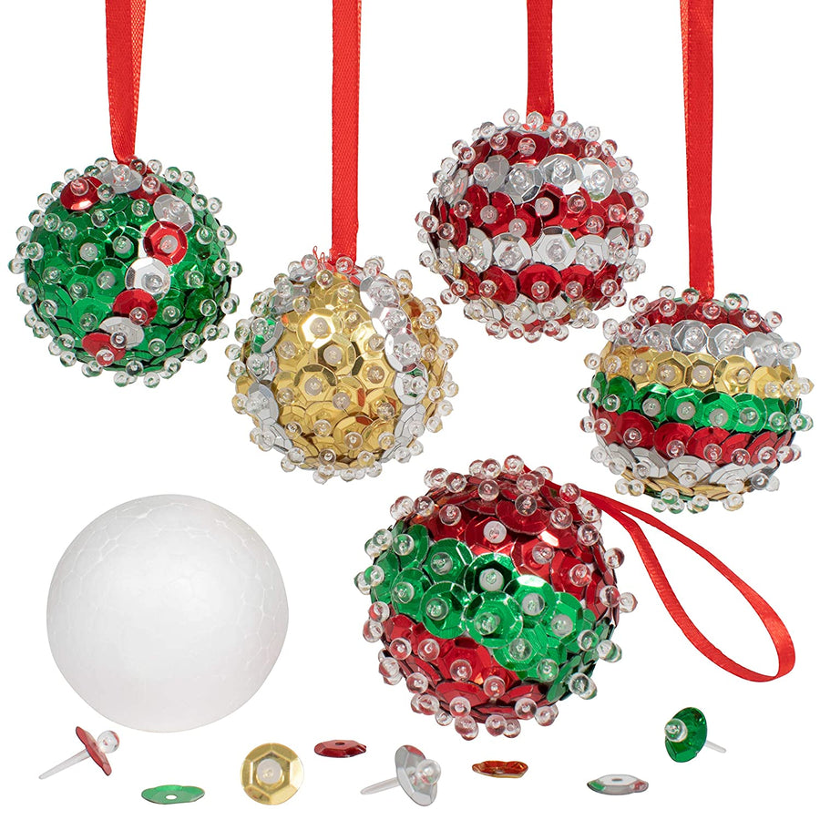READY 2 LEARN Christmas Crafts - Create Your Own Sequin Ornaments - Set of 6 - Christmas Crafts for Kids - Christmas Tree Decorations - All Materials Included