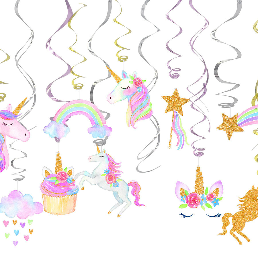 30 Ct Unicorn Hanging Swirl Decorations-Unicorn Party Decorations-Unicorn Birthday Party Supplies