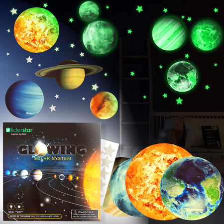 Glow in The Dark Stars and Planets, Bright Solar System Wall Stickers -Glowing Ceiling Decals for Kids Bedroom Any Room,Shining Space Decoration, Birthday Christmas Gift for Boys and Girls