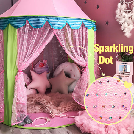 Tiny Land Princess Castle Play Tent With Glitter Dot, Pack in A Carrying Case, 2 Kids Foldable Pop Up Pink Play Tent/House Toy For Indoor and Outdoor Use, 41"Dx 55āH