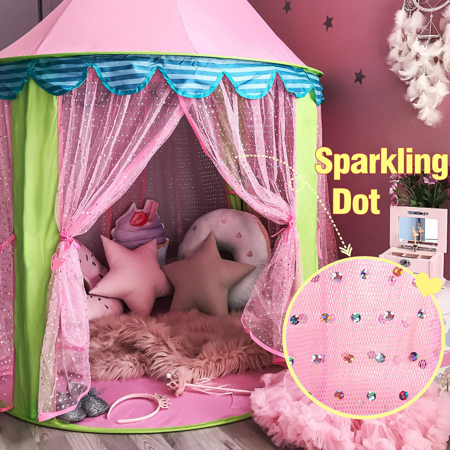 Tiny Land Princess Castle Play Tent With Glitter Dot, Pack in A Carrying Case, 2 Kids Foldable Pop Up Pink Play Tent/House Toy For Indoor and Outdoor Use, 41"Dx 55“H
